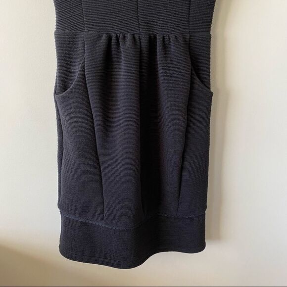Anthropologie-Maeve Ruffled Ottoman Ribbed V Neck Black Dress (Size:XS) - Picture 11 of 14